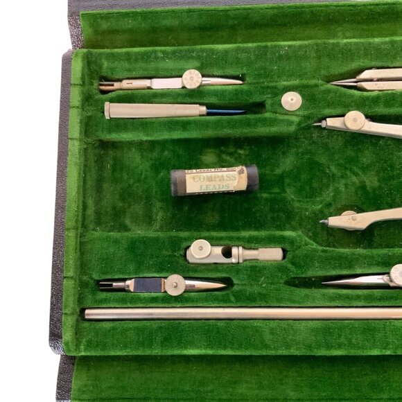 Vintage Dietzgen 1212 PJL Drafting Set Compass Leads & Accessories Black Case - Picture 4 of 8
